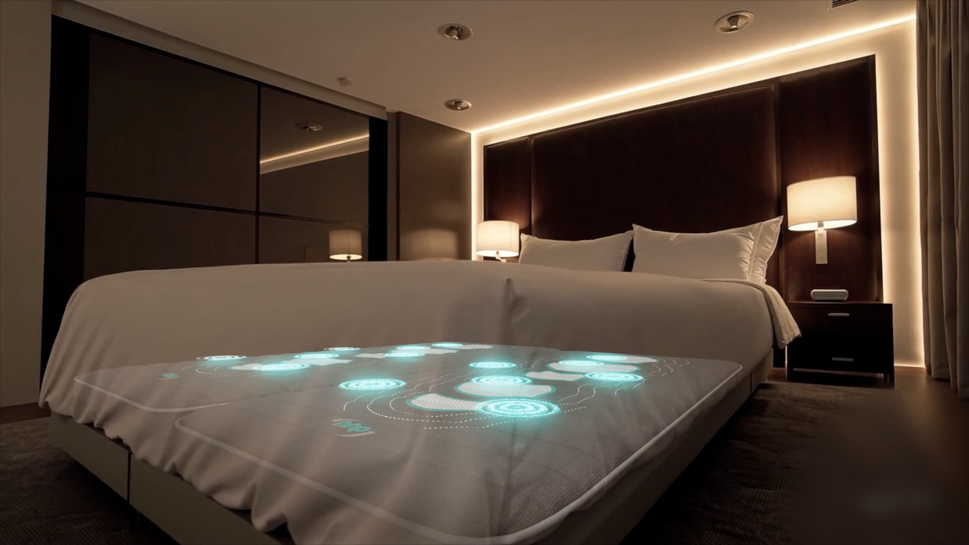 Bed met ANDUFIT-module onzichtbaar onder de matras
