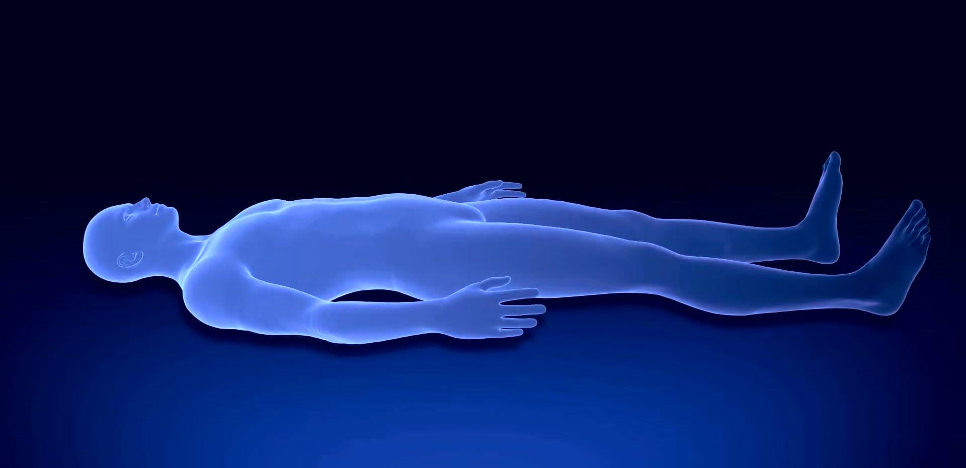 Thermische visualisatie van een liggend lichaam dat koud en blauw kleurt door beperkte doorbloeding vóór ANDUFIT